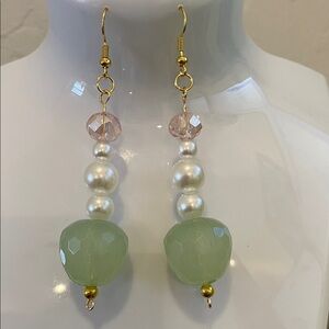 Elegant Green and Gold Dangle Earrings